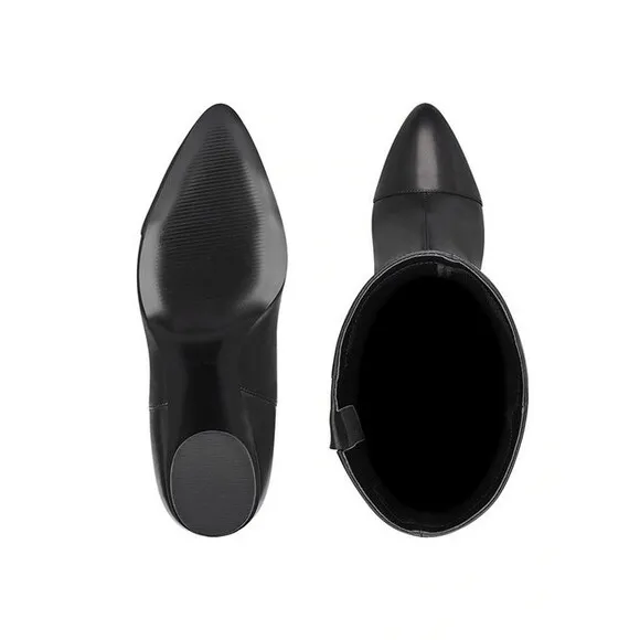Black Nine West Leather Tall Round Heel Oval Toe Boots (NWT)