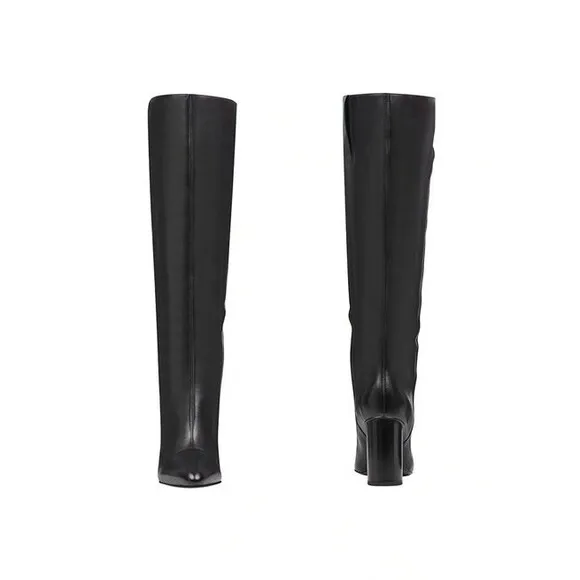 Black Nine West Leather Tall Round Heel Oval Toe Boots (NWT)