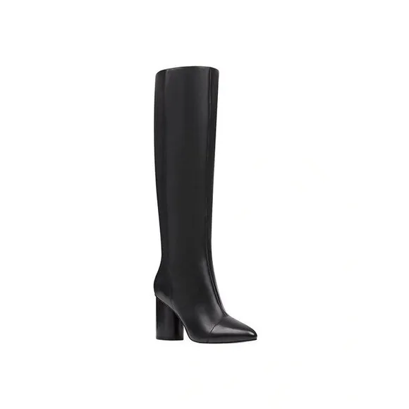 Black Nine West Leather Tall Round Heel Oval Toe Boots (NWT)