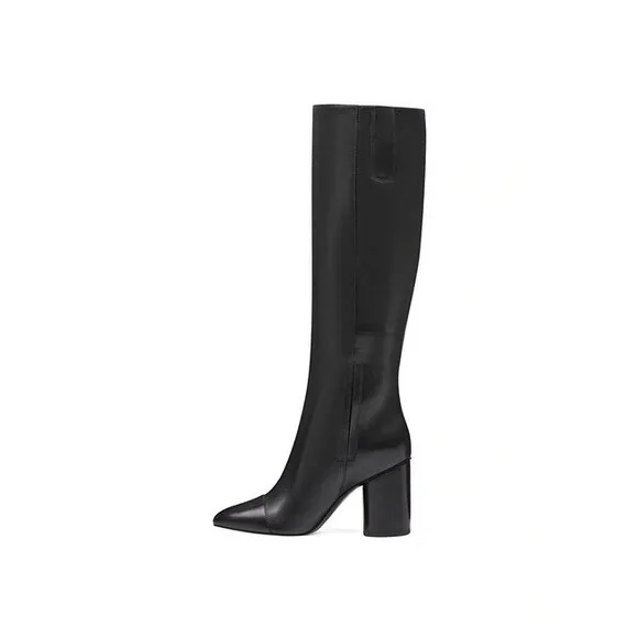 Black Nine West Leather Tall Round Heel Oval Toe Boots (NWT)