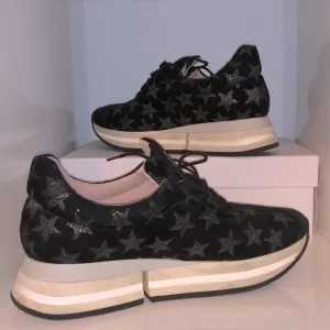 Black suede with silver stars platform sneakers