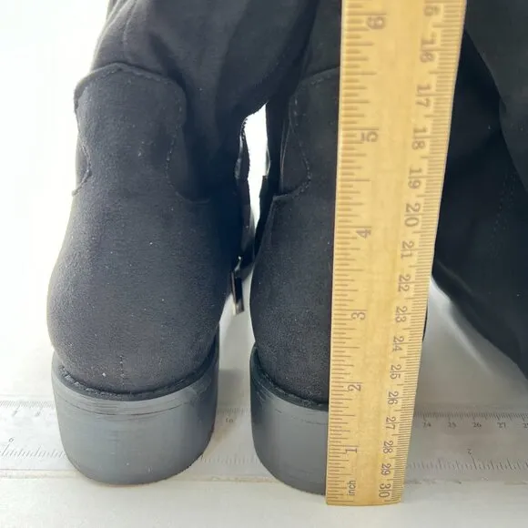 Black Women Almond Toe Knee High Boots with Partial Zipper Stretchy Long Boot