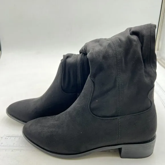 Black Women Almond Toe Knee High Boots with Partial Zipper Stretchy Long Boot
