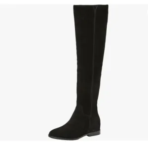 Black Women Almond Toe Knee High Boots with Partial Zipper Stretchy Long Boot