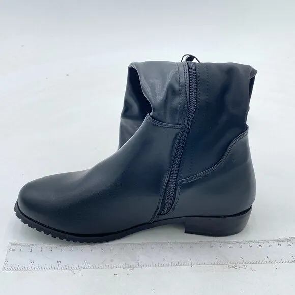 Black Women Chunky Low Heel Closed Toe Side Zip Thigh High Over The Thigh Boots