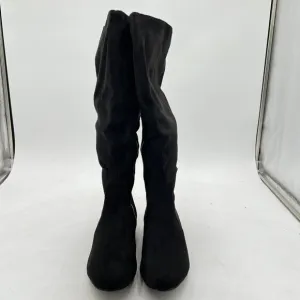 Black Women Pointed Toe Over The Knee Boots Rhinestone Low Heel Thigh High Boots