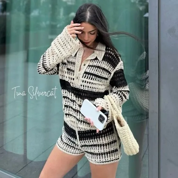 BLOGGER'S FAVE! Zara 2 Piece Crochet Shorts And Shirt Set NWT