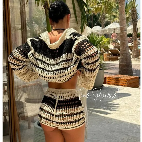 BLOGGER'S FAVE! Zara 2 Piece Crochet Shorts And Shirt Set NWT