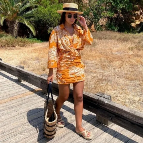 BLOGGER'S FAVE! Zara 2 Piece Printed Mini Skirt And Top Set Burnt Orange NWT