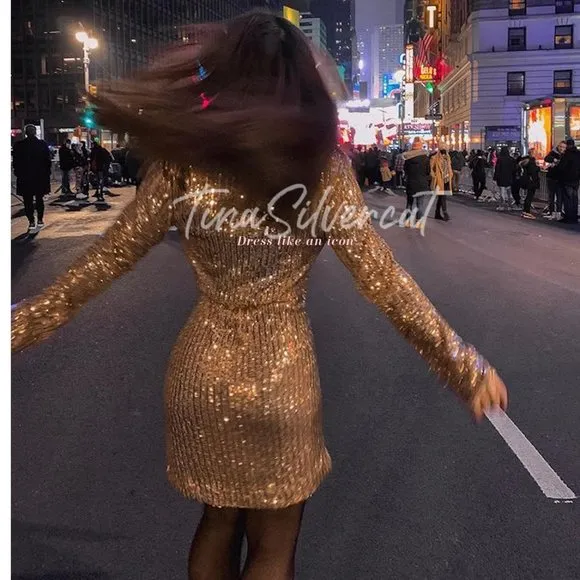 BLOGGER'S FAVE! Zara Gold Sequin Wrap Dress Sz XS NWT