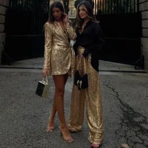 BLOGGER'S FAVE! Zara Gold Sequin Wrap Dress Sz XS NWT
