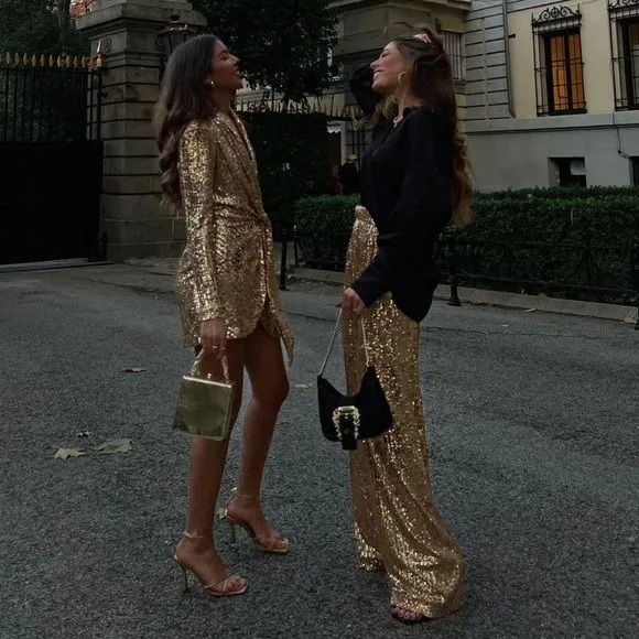 BLOGGER'S FAVE! Zara Gold Sequin Wrap Dress Sz XS NWT