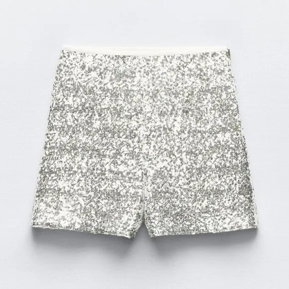 BLOGGER'S FAVE! Zara Sequin High Waisted Shorts Silver NWT