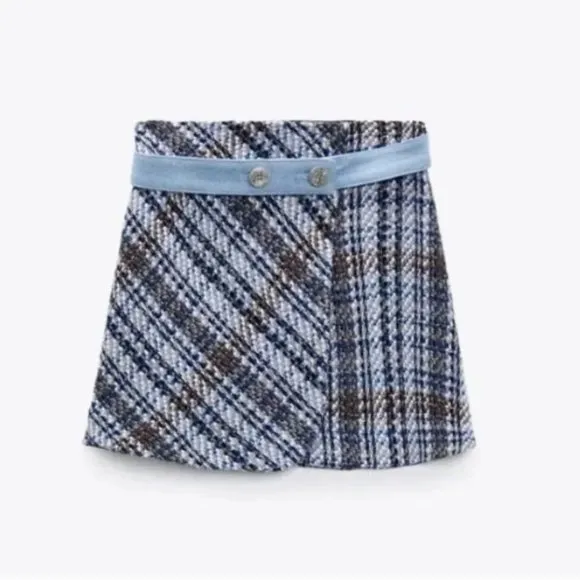 BLOGGER'S FAVE! Zara Textured Weave Mini Skirt Blue Sz M NWT