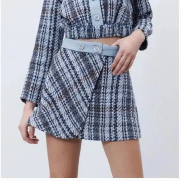 BLOGGER'S FAVE! Zara Textured Weave Mini Skirt Blue Sz M NWT