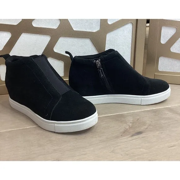 Blondo Womens Sneakers High Top Wedge Black Suede leather Waterproof  boot 6 M