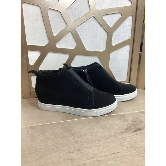 Blondo Womens Sneakers High Top Wedge Black Suede leather Waterproof  boot 6 M