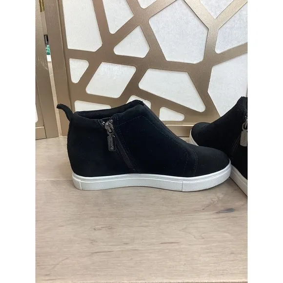 Blondo Womens Sneakers High Top Wedge Black Suede leather Waterproof  boot 6 M