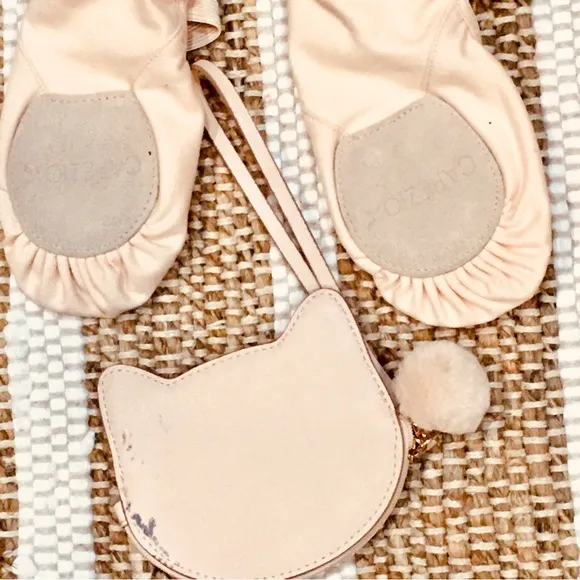 Blush pink cat wallet sequin coin purse and girl ballet dance slippers n…