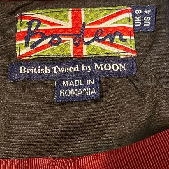 BODEN British Tweed Wool Black/Maroon/White/Blue Plaid Pencil Skirt. Size 4. EUC