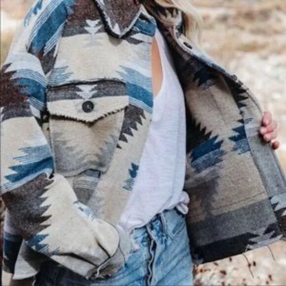 Boho Tribal Aztec Shacket Jacket