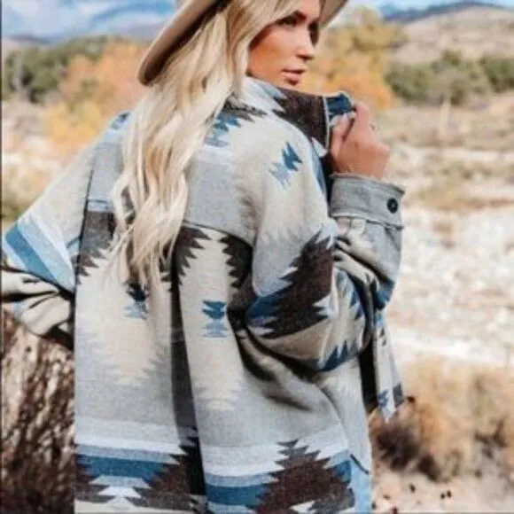 Boho Tribal Aztec Shacket Jacket