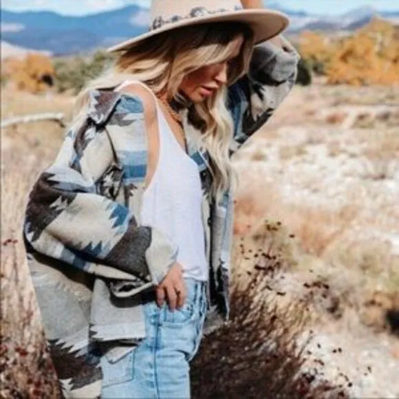 Boho Tribal Aztec Shacket Jacket