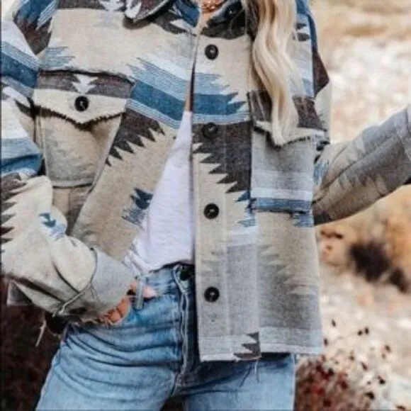 Boho Tribal Aztec Shacket Jacket