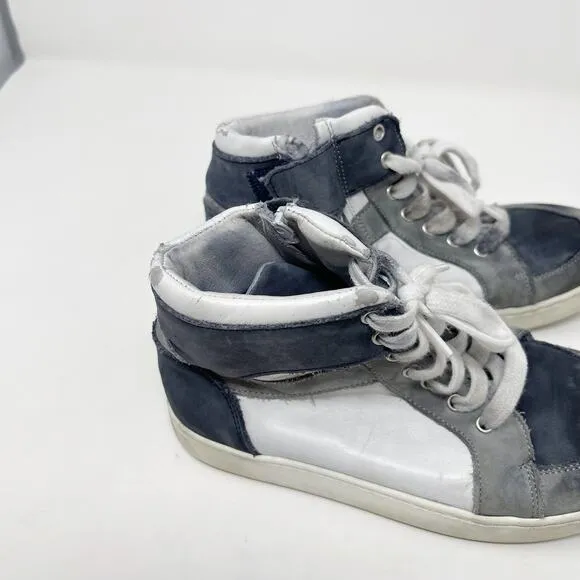 Bonpoint Boys Size 30 / US 12.5 Blue White Gray High Top Leather Sneakers Lace
