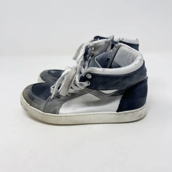 Bonpoint Boys Size 30 / US 12.5 Blue White Gray High Top Leather Sneakers Lace
