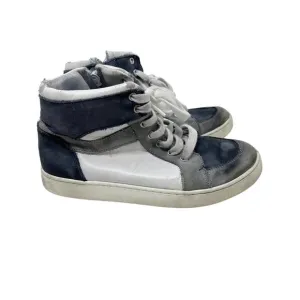 Bonpoint Boys Size 30 / US 12.5 Blue White Gray High Top Leather Sneakers Lace