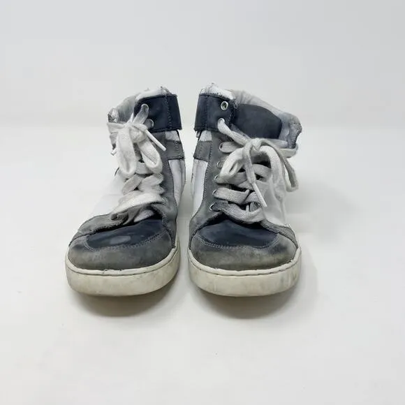 Bonpoint Boys Size 30 / US 12.5 Blue White Gray High Top Leather Sneakers Lace