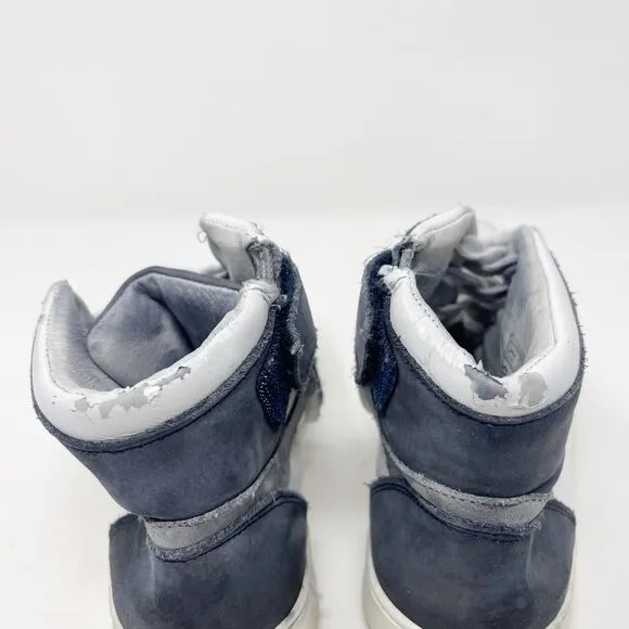 Bonpoint Boys Size 30 / US 12.5 Blue White Gray High Top Leather Sneakers Lace