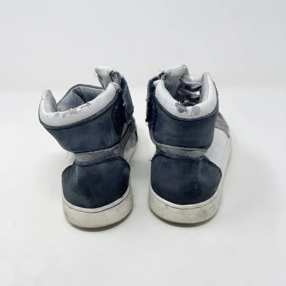Bonpoint Boys Size 30 / US 12.5 Blue White Gray High Top Leather Sneakers Lace