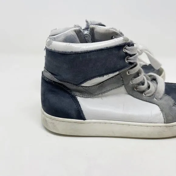 Bonpoint Boys Size 30 / US 12.5 Blue White Gray High Top Leather Sneakers Lace