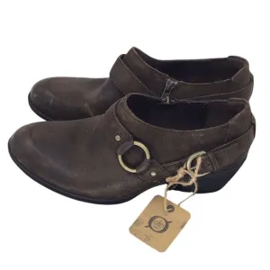 Born Shoes Womens Size 8 Brown Harness Ankle Booties Boots Zipper Strap New