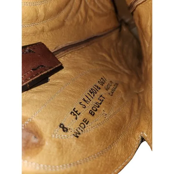 Boulet Canada Western Boots Cowboy Shoes Size 8 3E Wide‎ Brown Leather