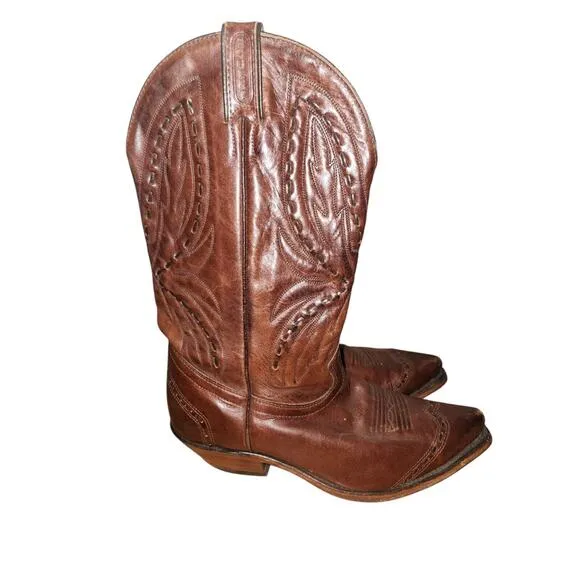 Boulet Canada Western Boots Cowboy Shoes Size 8 3E Wide‎ Brown Leather
