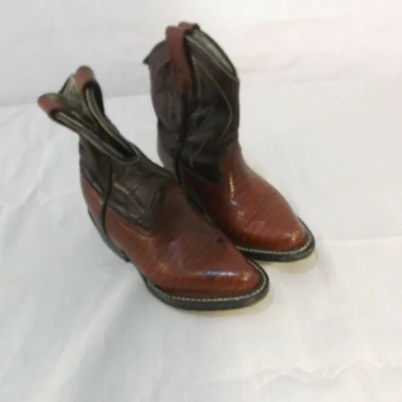 BOYS SIZE 3 BRONQUITO LIZARD COWBOY BOOTS BURGUNDY POLISHED POINTEDTOE AF 100236