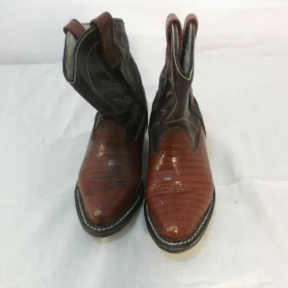 BOYS SIZE 3 BRONQUITO LIZARD COWBOY BOOTS BURGUNDY POLISHED POINTEDTOE AF 100236