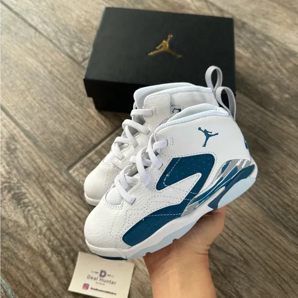 Brand New Air Jordan Kids’ MVP White Industrial Blue Shoes (TD 8c/9c/10c)