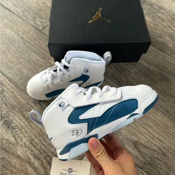 Brand New Air Jordan Kids’ MVP White Industrial Blue Shoes (TD 8c/9c/10c)