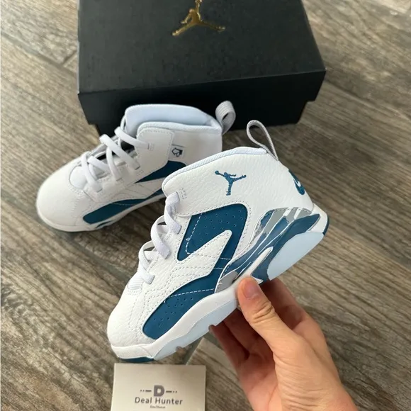 Brand New Air Jordan Kids’ MVP White Industrial Blue Shoes (TD 8c/9c/10c)
