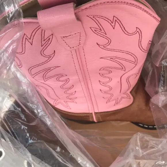 BRAND NEW kids old west size 2.0 brown and pink leather western boots