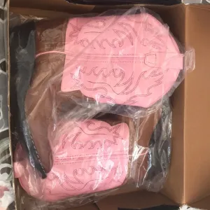 BRAND NEW kids old west size 2.0 brown and pink leather western boots