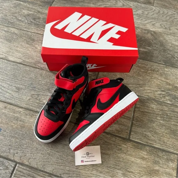 Brand New Nike Court Borough Mid 2 “Black University Red” Big Kids Shoes
