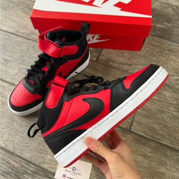 Brand New Nike Court Borough Mid 2 “Black University Red” Big Kids Shoes
