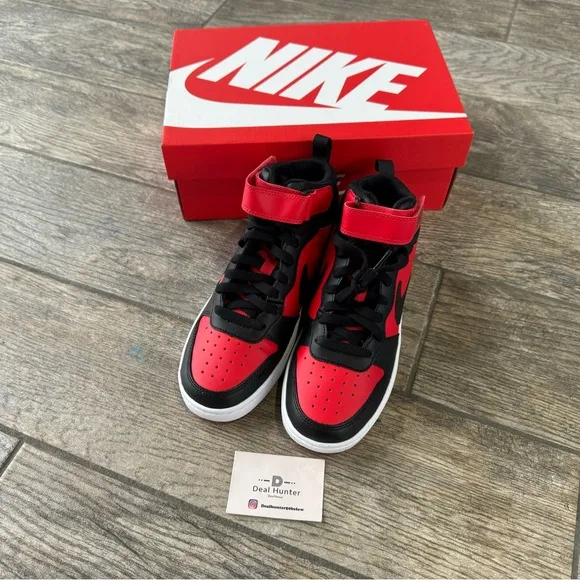 Brand New Nike Court Borough Mid 2 “Black University Red” Big Kids Shoes