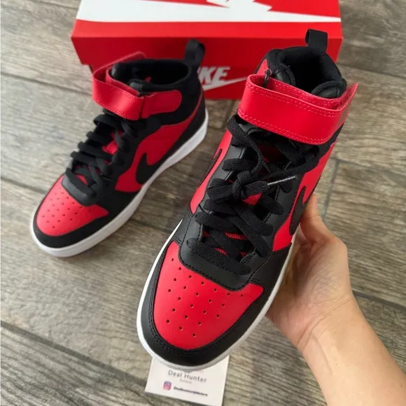 Brand New Nike Court Borough Mid 2 “Black University Red” Big Kids Shoes