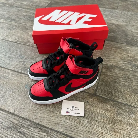Brand New Nike Court Borough Mid 2 “Black University Red” Big Kids Shoes